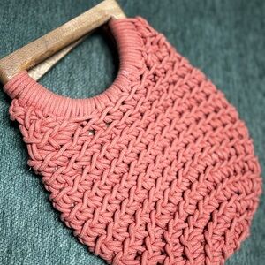 a new day Coral Knit Tote with Wooden Handles